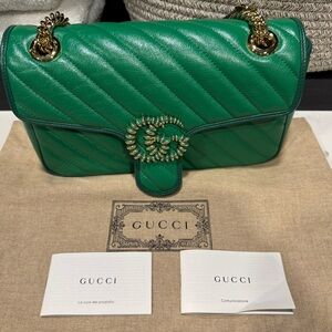 Gucci GG Marmont Emerald Green Quilted Shoulder Bag Limited Edition